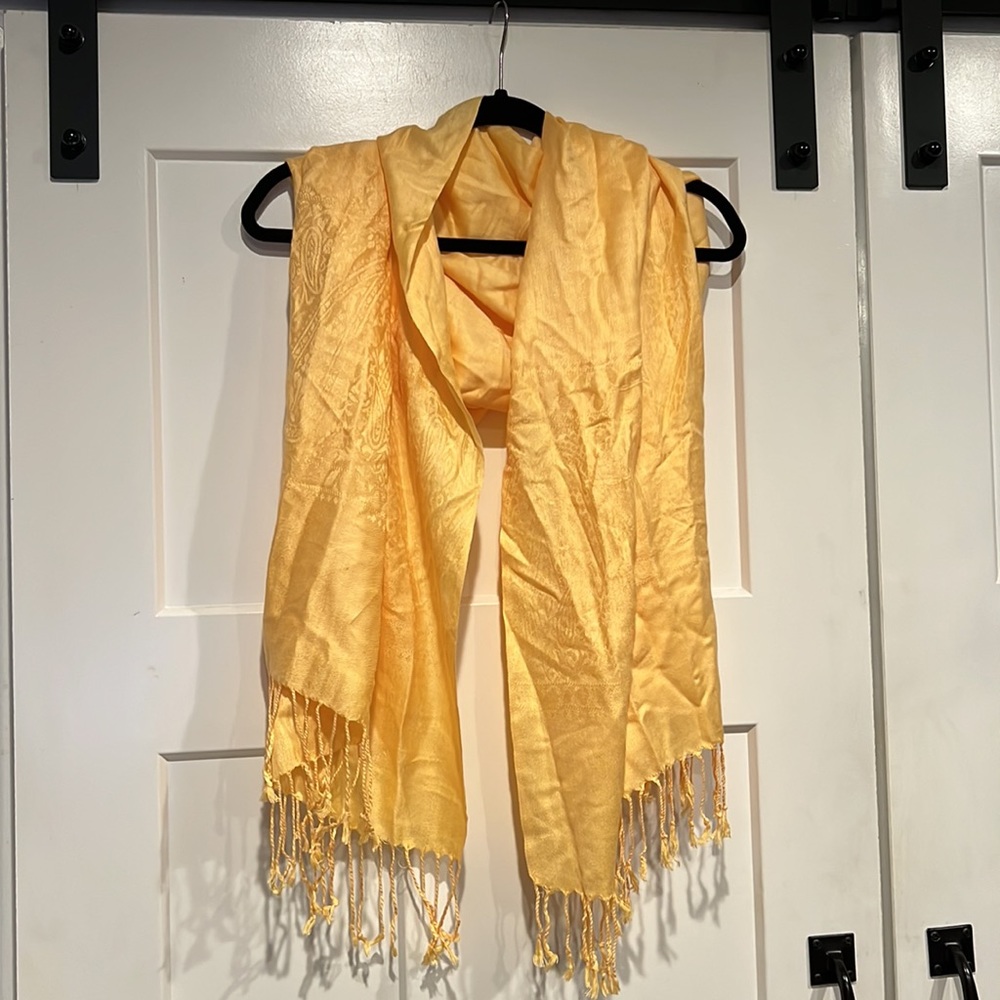 Yellow pashmina paisley design shall/scarf 70” x 54”